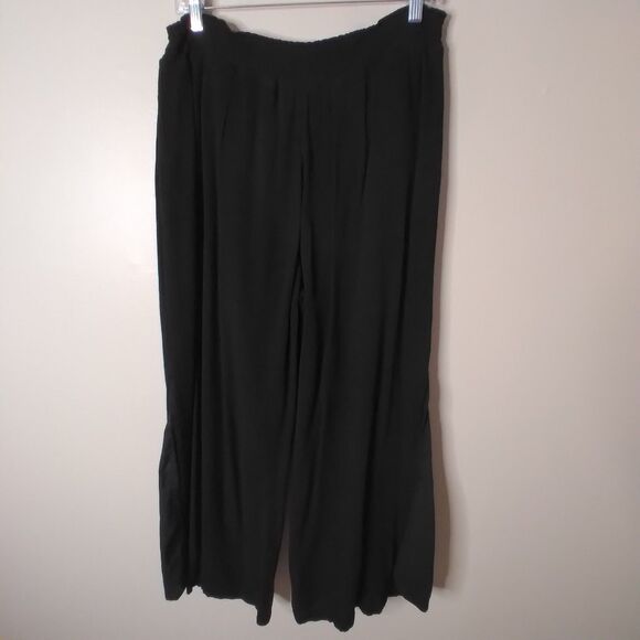 Boston Proper Black Rayon Wide Split Leg Flare Palazzo Pants Sz L Pockets Lined - Picture 7 of 9